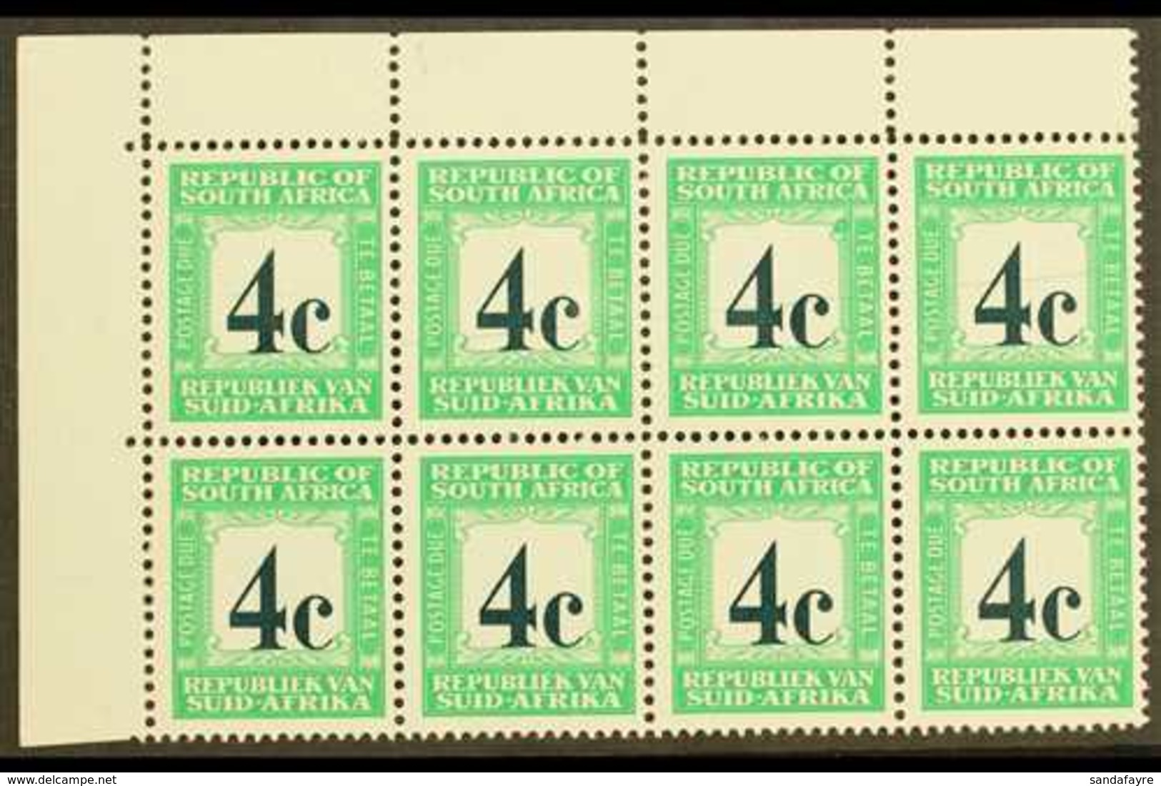 POSTAGE DUE  1967-71 4c Deep Myrtle-green & Emerald, English At Top, Wmk RSA, Block Of 8 With SCRATCH Variety Through R1 - Ohne Zuordnung