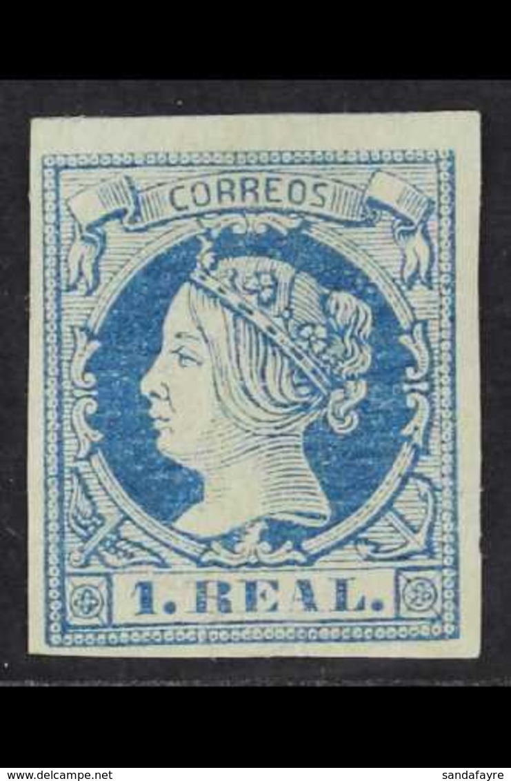 1860-61  1r Blue On Greenish (Edifil 55, Scott 53, SG 67) Fine Mint With 4 Good/ Huge Margins. For More Images, Please V - Other & Unclassified