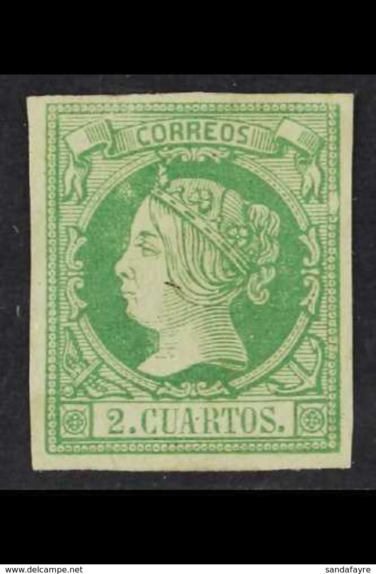 1860-61  2c Green On Greenish (Edifil 51, Scott 49, SG 63), Fine Mint With 4 Margins, Expertized (A. Roig). For More Ima - Other & Unclassified