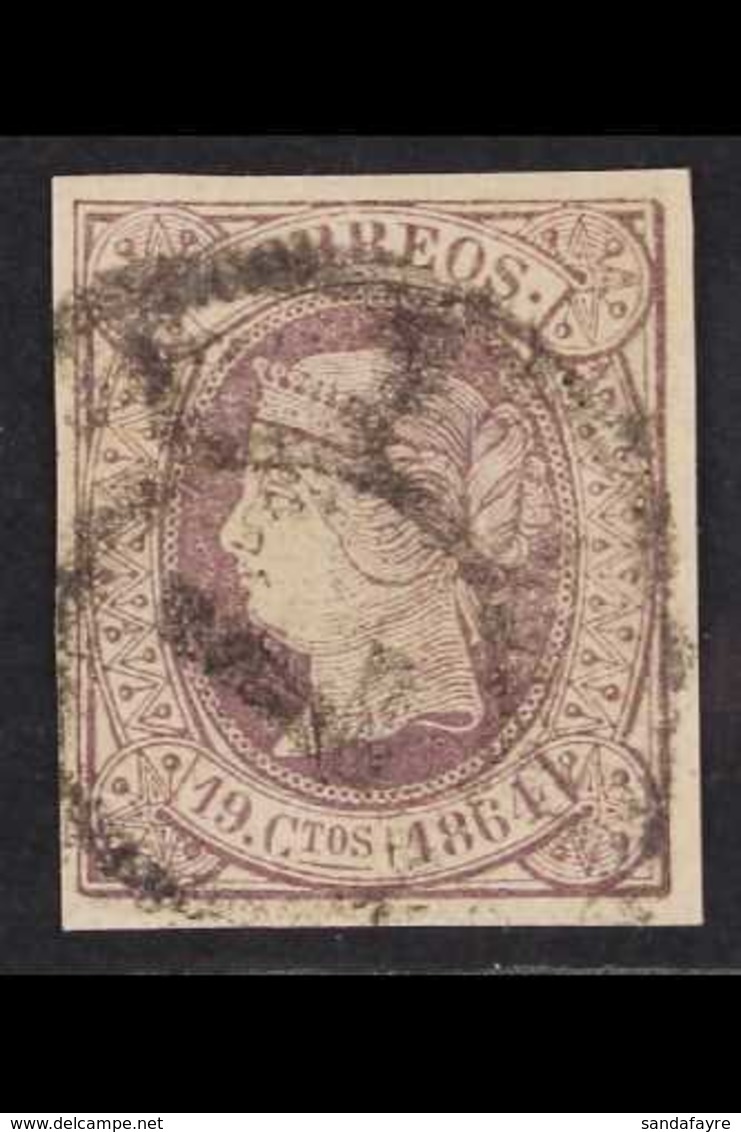 1864  19c Lilac On Lilac (Edifil 66, Scott 64, SG 78), 4 Good Even Margins, Fine Used. For More Images, Please Visit Htt - Sonstige & Ohne Zuordnung