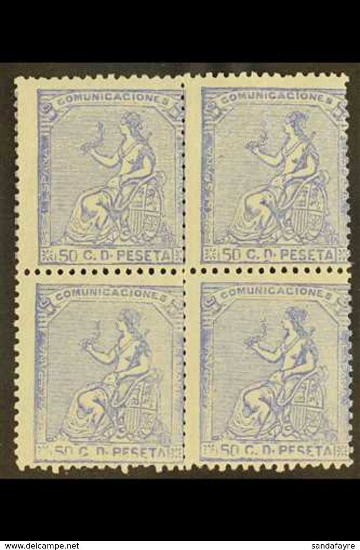 1873  50c Ultramarine "Allegory", SG 213 Or Edifil 137, A Fine Lightly Hinged BLOCK OF FOUR. (4 Stamps) For More Images, - Sonstige & Ohne Zuordnung