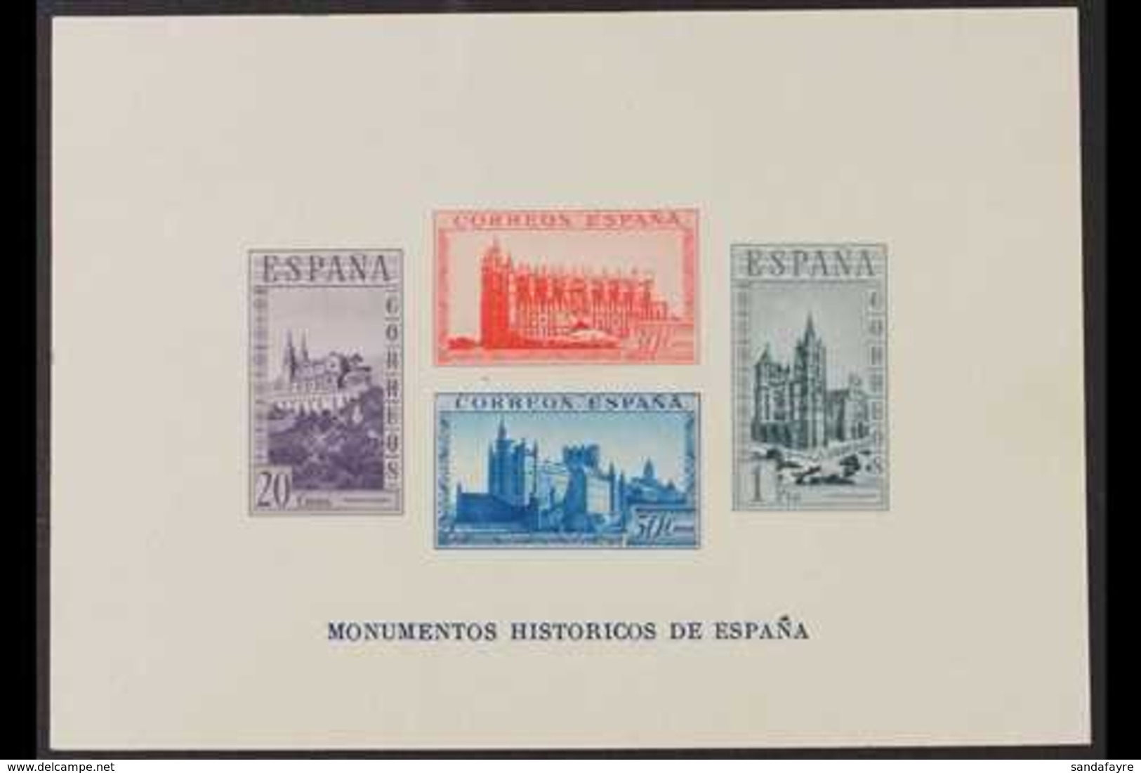 1938  Historical Monuments Miniature Sheet, Variety IMPERFORATE, Scott B104Ej, Edifil 848, SG MS915, Never Hinged Mint.  - Sonstige & Ohne Zuordnung