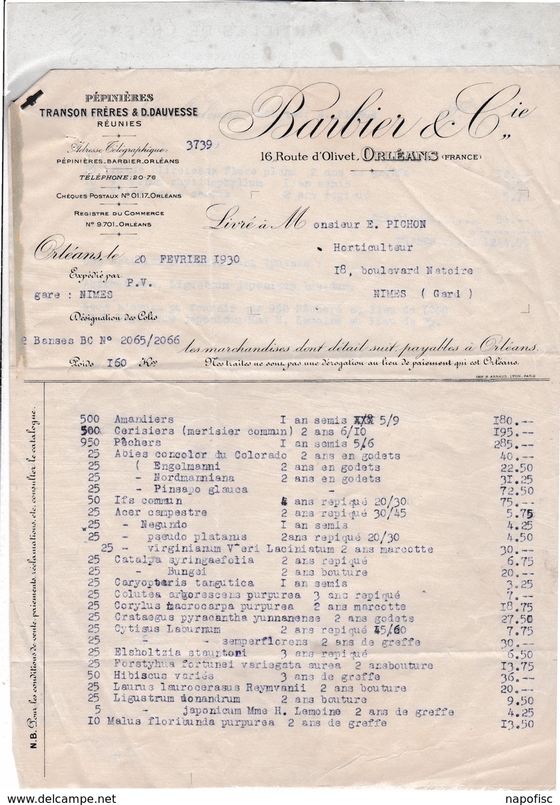 45-Barbier & Cie...Pépinières....Orléans...(Loiret)..1930 - Agricultura
