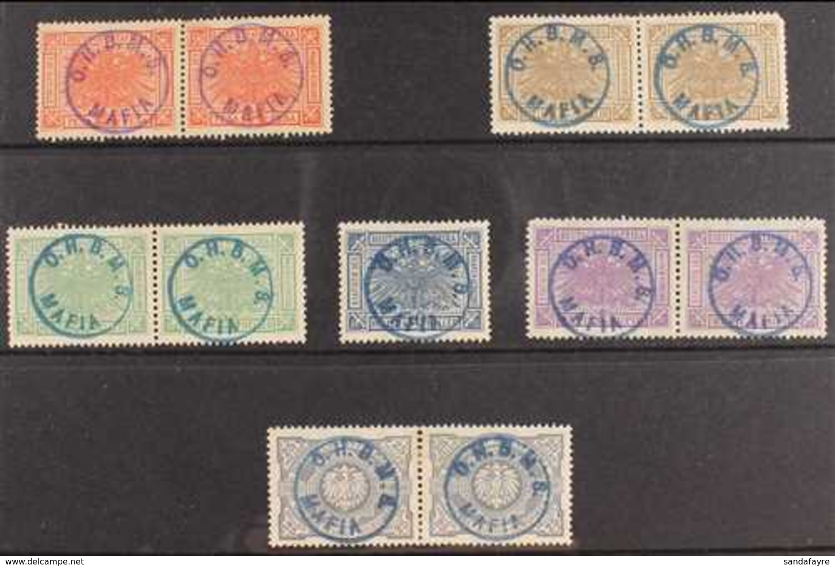 MAFIA ISLAND  1915 German East African Fiscal Stamps Handstamped "OHBMS MAFIA" In Circle, SG M21 - M26, In Mint Pairs (5 - Tanganyika (...-1932)