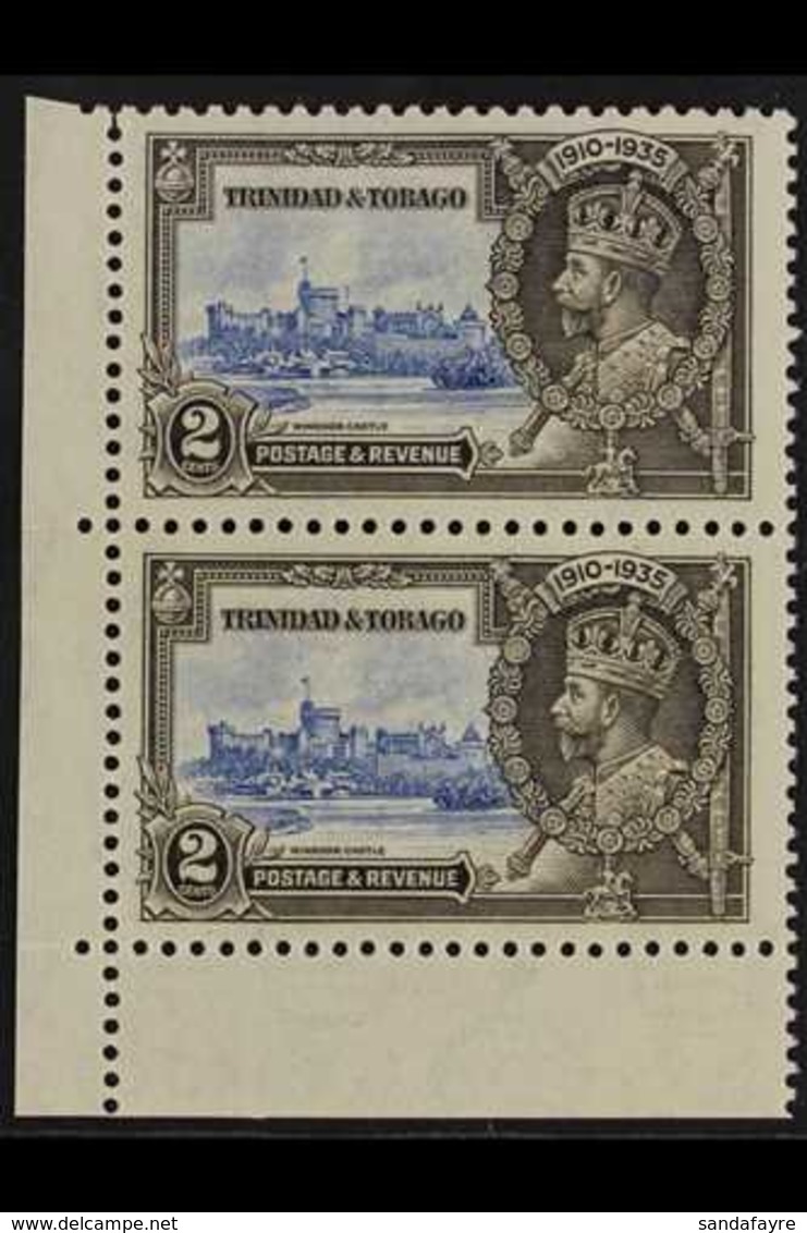 1935  2c Jubilee EXTRA FLAGSTAFF Variety, SG 239a, Within Never Hinged Mint Lower Left Corner PAIR, Very Fresh, An Attra - Trinidad & Tobago (...-1961)