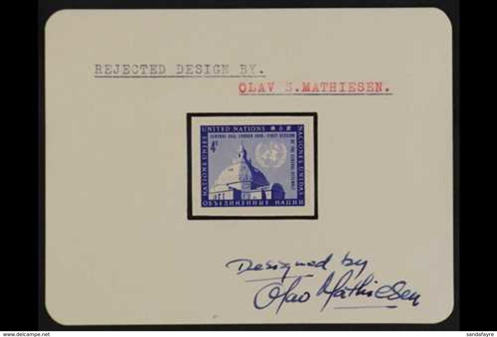 1958  U.N. General Assembly Buildings Issue UNADOPTED ESSAY Of A 4c Ultramarine Design Imperforate & Printed By Photogra - Other & Unclassified