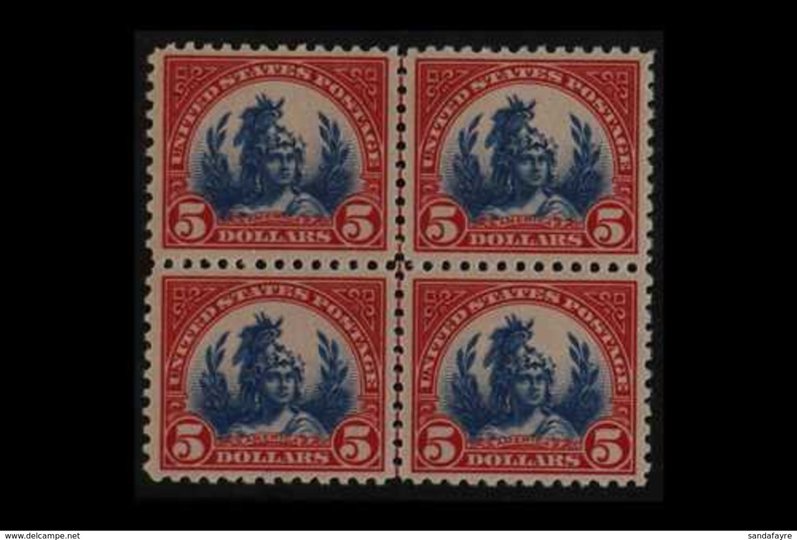 1922-25  $5 Carmine & Blue, Scott 573 (SG 581), Never Hinged Mint CENTER LINE BLOCK OF FOUR. Superb (block 4) For More I - Sonstige & Ohne Zuordnung