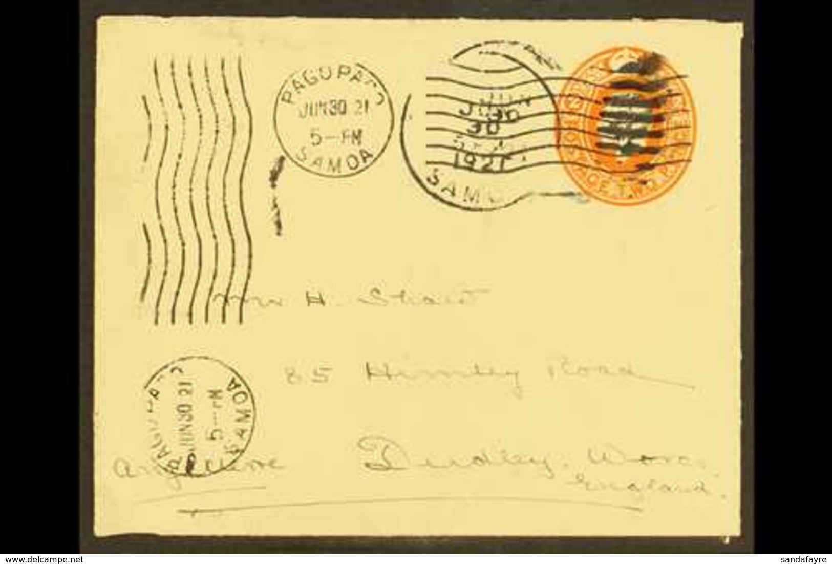 AMERICAN SAMOA  GB POSTAL STATIONERY USED IN - 1921 (30 June) 2d Envelope Addressed To England With "PAGO PAGO / SAMOA"  - Sonstige & Ohne Zuordnung