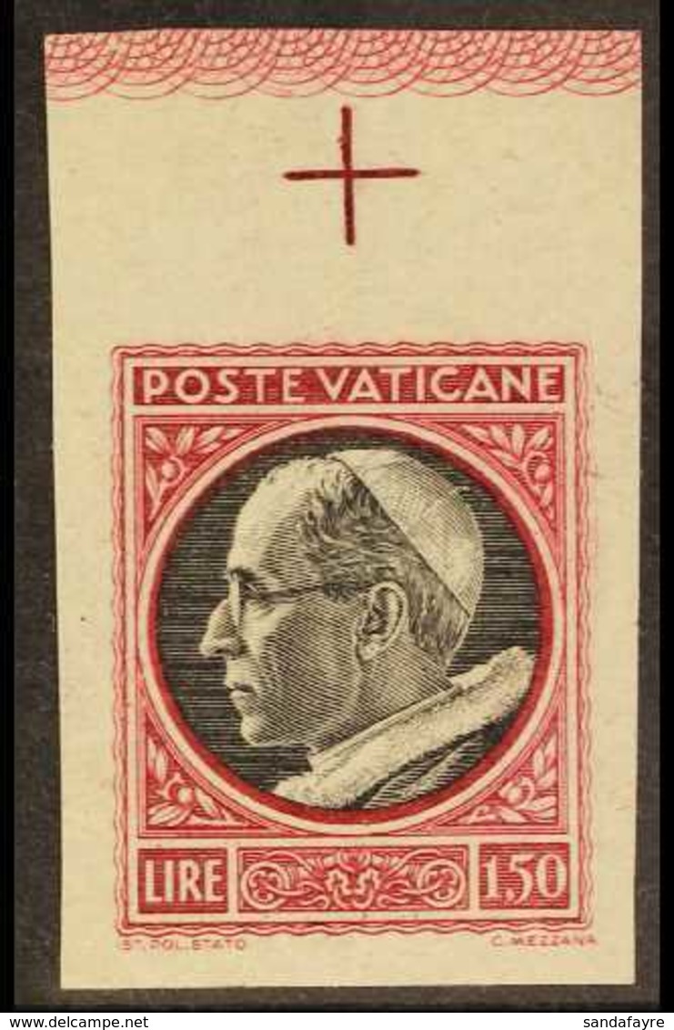 1945  1L50  Black & Red "Pope Pius XII" IMPERF MARGINAL VARIETY, Sass 95b, Never Hinged Mint For More Images, Please Vis - Sonstige & Ohne Zuordnung