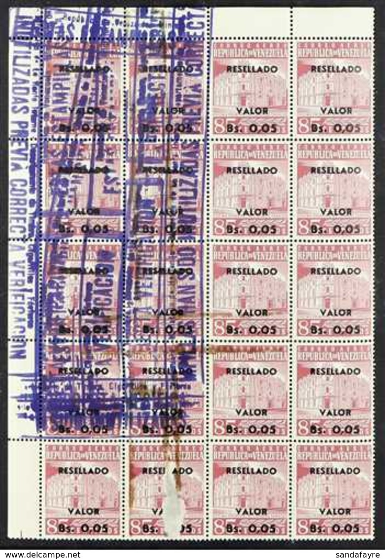 1965  5b On 85c Claret Air "Resellado" Overprint, SG 1856, Never Hinged Mint Upper Left Corner BLOCK Of 20 With Large "E - Venezuela