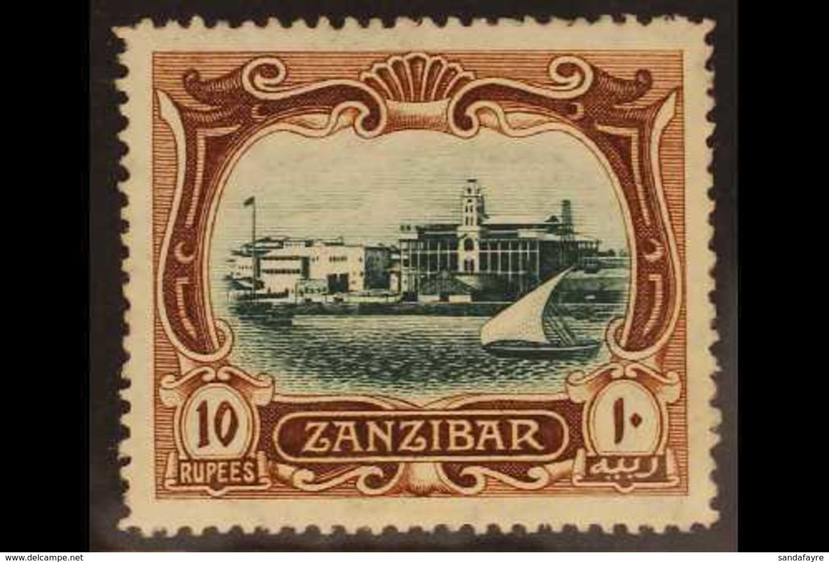 1908-09  10r Green & Brown View Of Port, SG 239, Mint Disturbed Part Gum, Fresh Colours. For More Images, Please Visit H - Zanzibar (...-1963)
