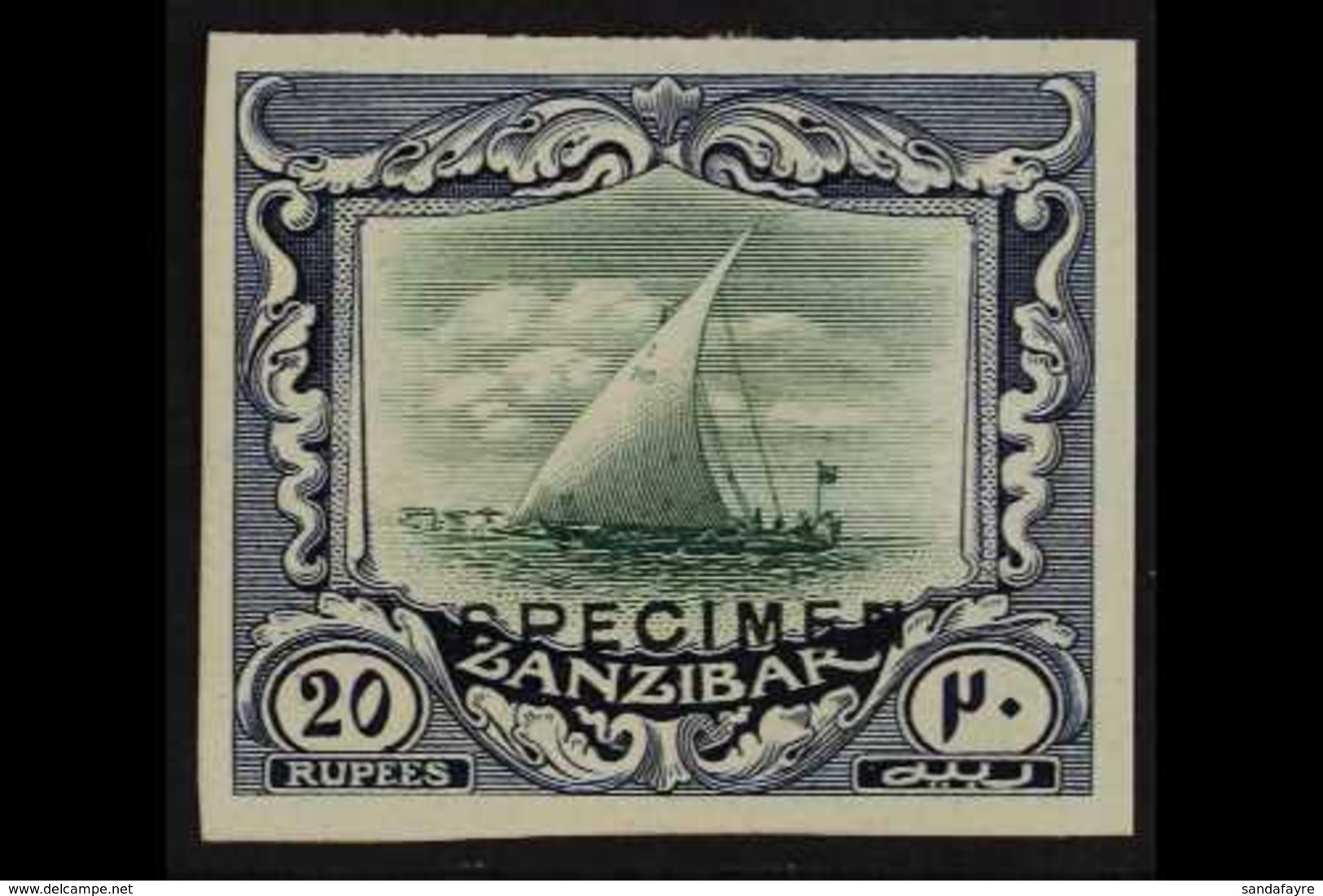 1913  20r Blue And Green, Imperf Colour Trial, As SG 260b, Overprinted "Specimen", Very Fine And Fresh. For More Images, - Zanzibar (...-1963)