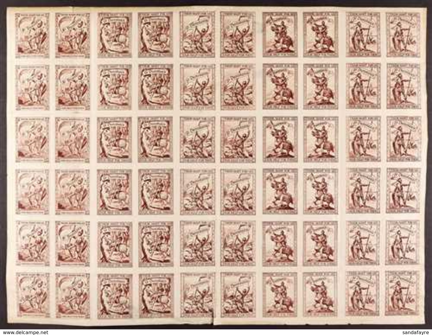 ST DUNSTANS CHARITY LABELS  C. 1916 Rouletted Se-tenant In Brown - A COMPLETE SHEET OF SIXTY STAMPS, Some Gum Disturbanc - Sonstige & Ohne Zuordnung