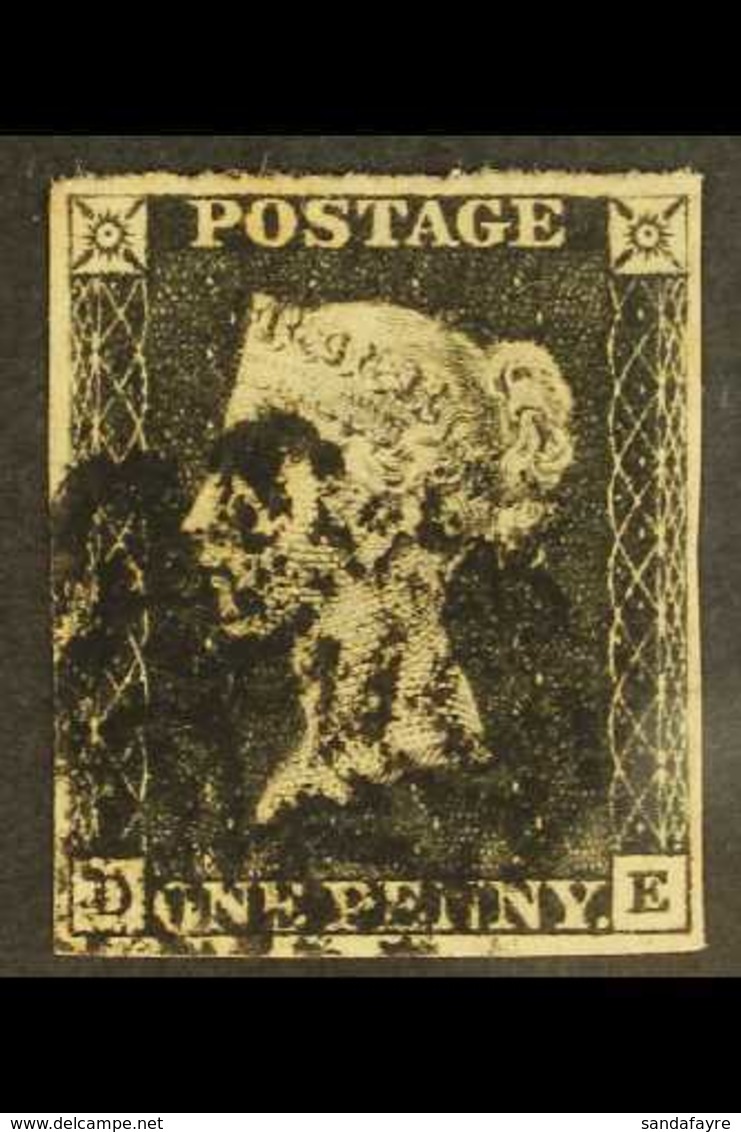 1840  1d Black 'DE' Plate 7, SG 2, Used With 4 Margins, Black MC Cancellation. For More Images, Please Visit Http://www. - Ohne Zuordnung