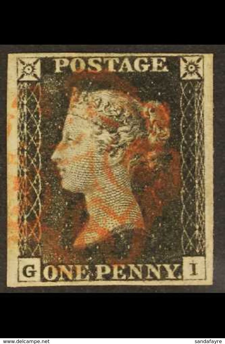 1840  1d Black 'GI' Plate 1a, SG 2, Fine Used With 4 Good To Large Margins And Neat, Centered Red MC Pmk. For More Image - Sin Clasificación