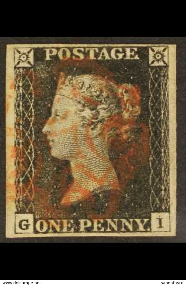 1840  1d Black 'GI' Plate 1a, SG 2, Fine Used With 4 Good To Large Margins And Neat, Centered Red MC Pmk. For More Image - Ohne Zuordnung