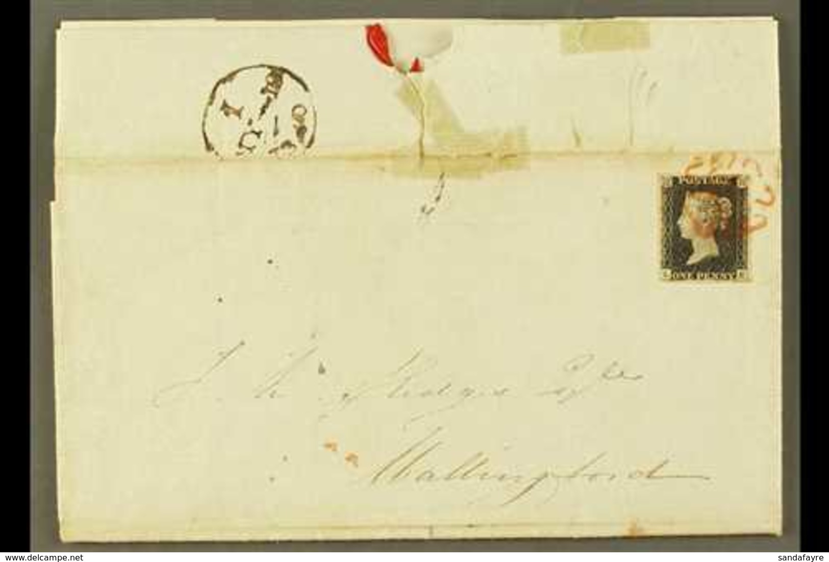 1840  MAY DATE ENTIRE (May 19th) To Wallingford, Franked 1d Black, "L E" Plate 2, SG 2, Tied By Red Maltese Cross Cancel - Ohne Zuordnung