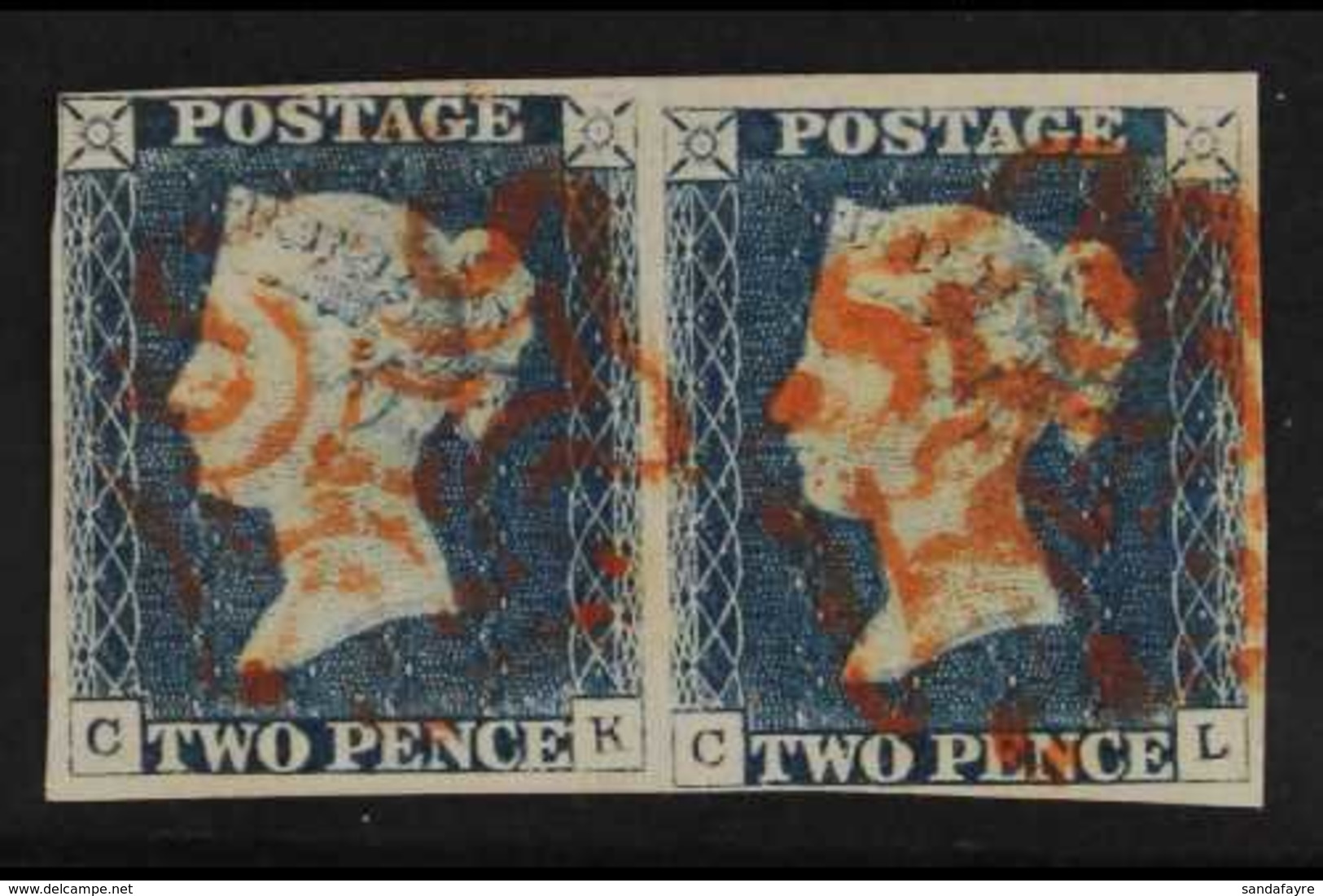 1840  2d Steel Blue Plate I, PAIR 'CK - CL', SG Spec. DS4, Fine Used With 4 Margins & Red MC Cancellations. A Rare Multi - Sonstige & Ohne Zuordnung