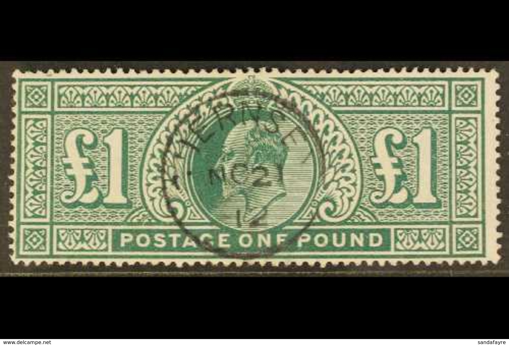 1911 - 13  £1 Deep Green, Somerset House, Ed VII, SG 320, Very Fine Used With Full Perfs And Great Colour With Neat Cent - Ohne Zuordnung