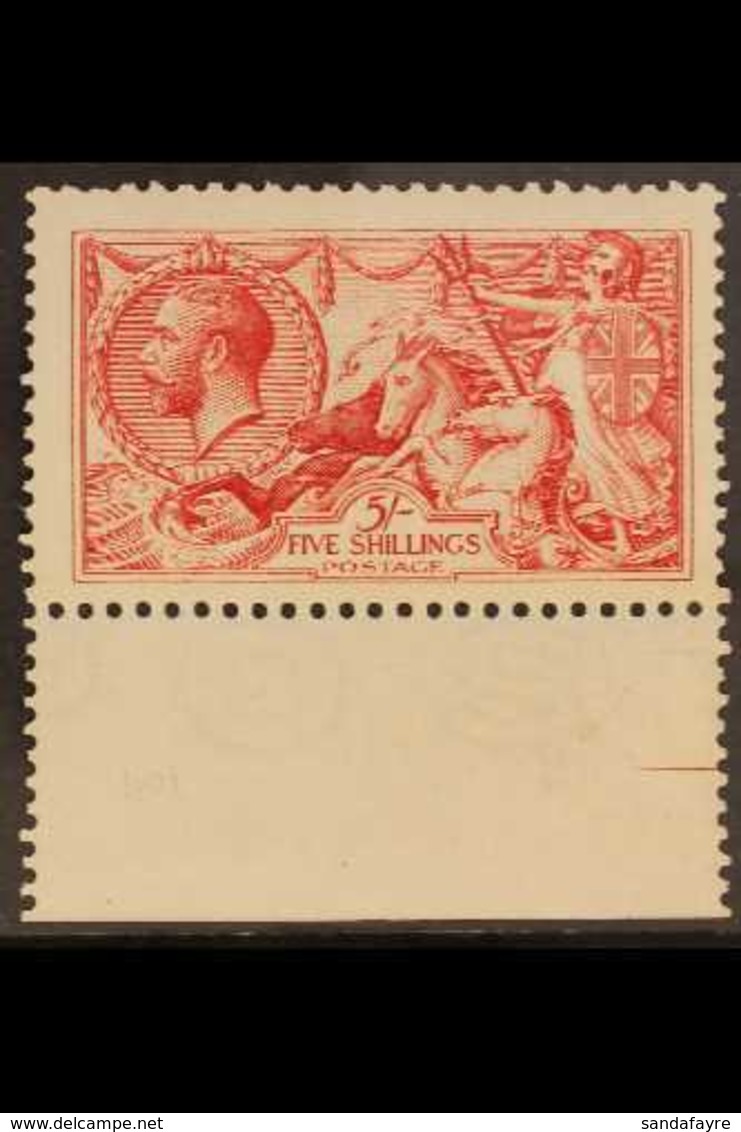 1913  5s Rose-carmine Seahorse Waterlow Printing, SG 401, Mint Lower Marginal Example, Very Fresh. For More Images, Plea - Ohne Zuordnung