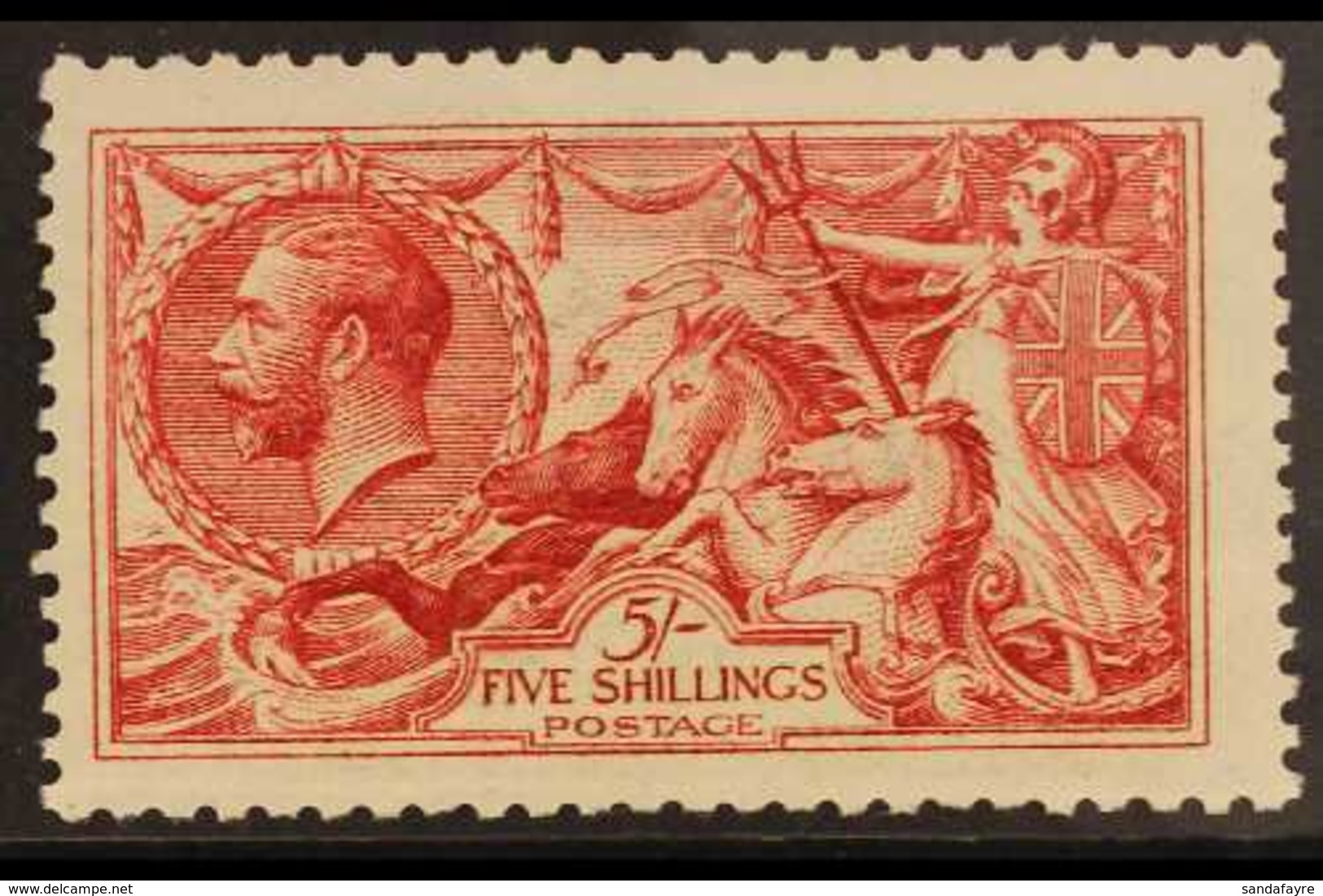 1915  5s Bright Carmine Seahorse De La Rue Printing, SG 409, Fine Mint, Streaky Gum And Slightly Trimmed Perfs At Bottom - Ohne Zuordnung