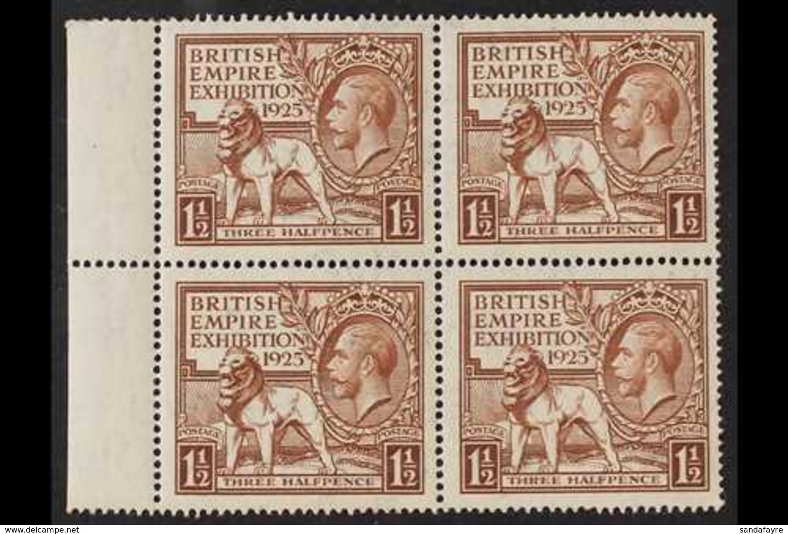 1925  British Empire Exhibition 1½d Brown, SG 433, Left Marginal BLOCK OF FOUR NEVER HINGED MINT. Lovely! For More Image - Ohne Zuordnung