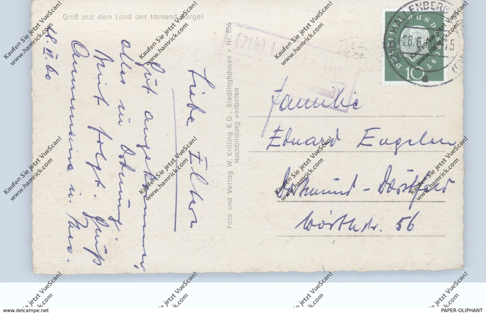 5789 HALLENBERG - LIESEN (Meschede), Ortsansicht, Landpoststempel, 1960 - Meschede