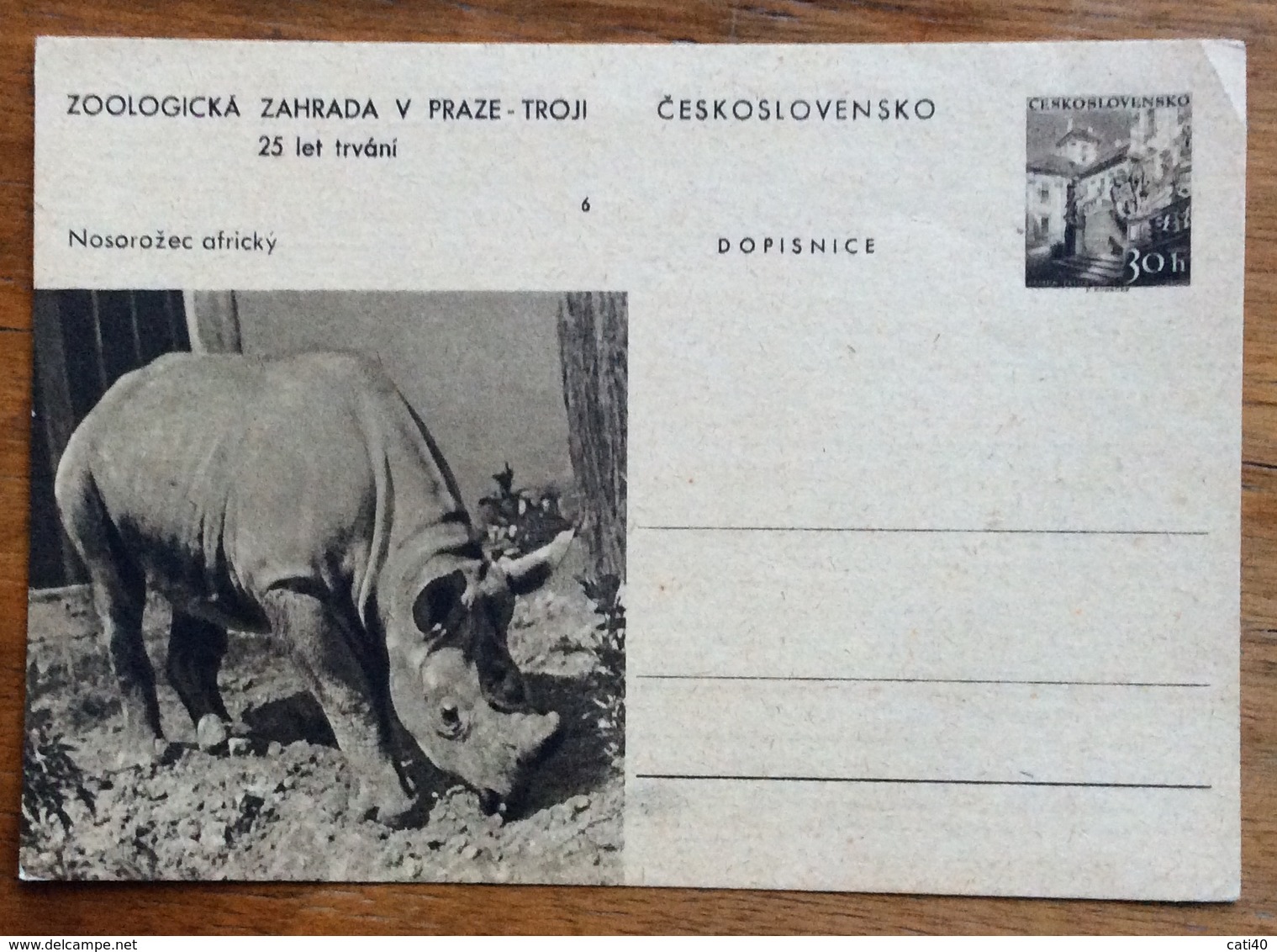 ZOOLOGIA RINOCERONTE  DOPISNICA CARTOLINA POSTALE CEKOSLOVACCHIA  30 H - Nuovi