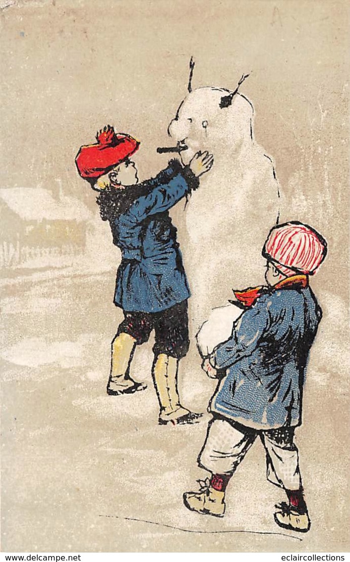 Thème   Sports D'hiver    Enfant Confectionnant Un Bonhomme De Neige.Publicité Jacquet 49 Cholet   (voir Scan) - Sports D'hiver