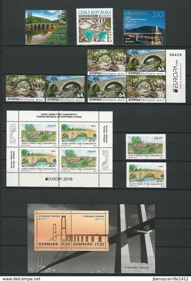 EUROPA 2018- "PUENTES -BRIDGES -BRÜCKEN -PONTS".- VERY COMPLETE SPECIAL COLLECTION - 132 STAMPS + 31 BLOCKS + 1 SHEET