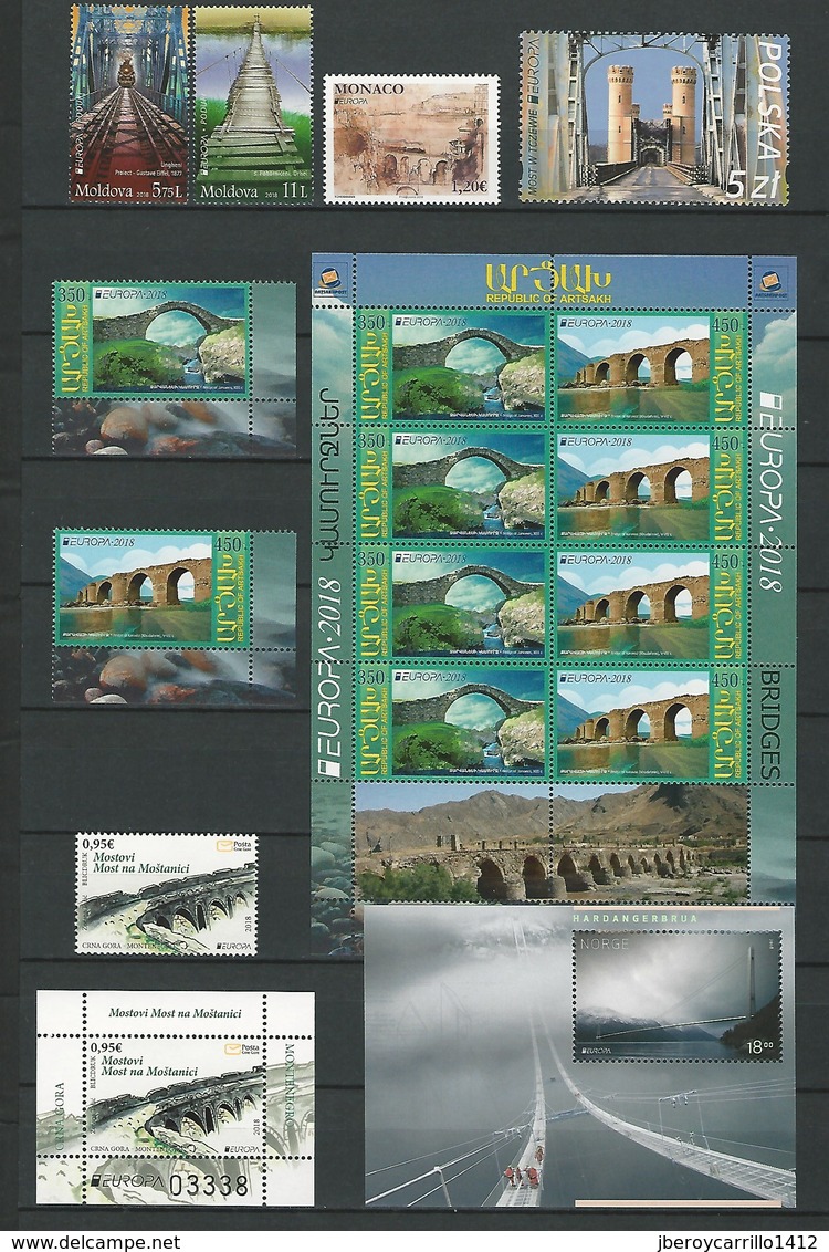 EUROPA 2018- "PUENTES -BRIDGES -BRÜCKEN -PONTS".- VERY COMPLETE SPECIAL COLLECTION - 132 STAMPS + 31 BLOCKS + 1 SHEET