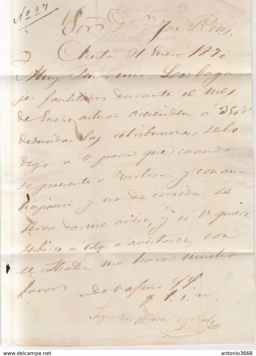 Año 1870 Edifil 107 50m Sellos Efigie Carta De Cherta  Matasellos Tortosa Tarragona - Cartas & Documentos