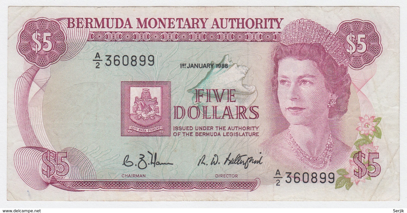 Bermuda 5 Dollars 1988 VF Pick 29d  29 D - Bermudas