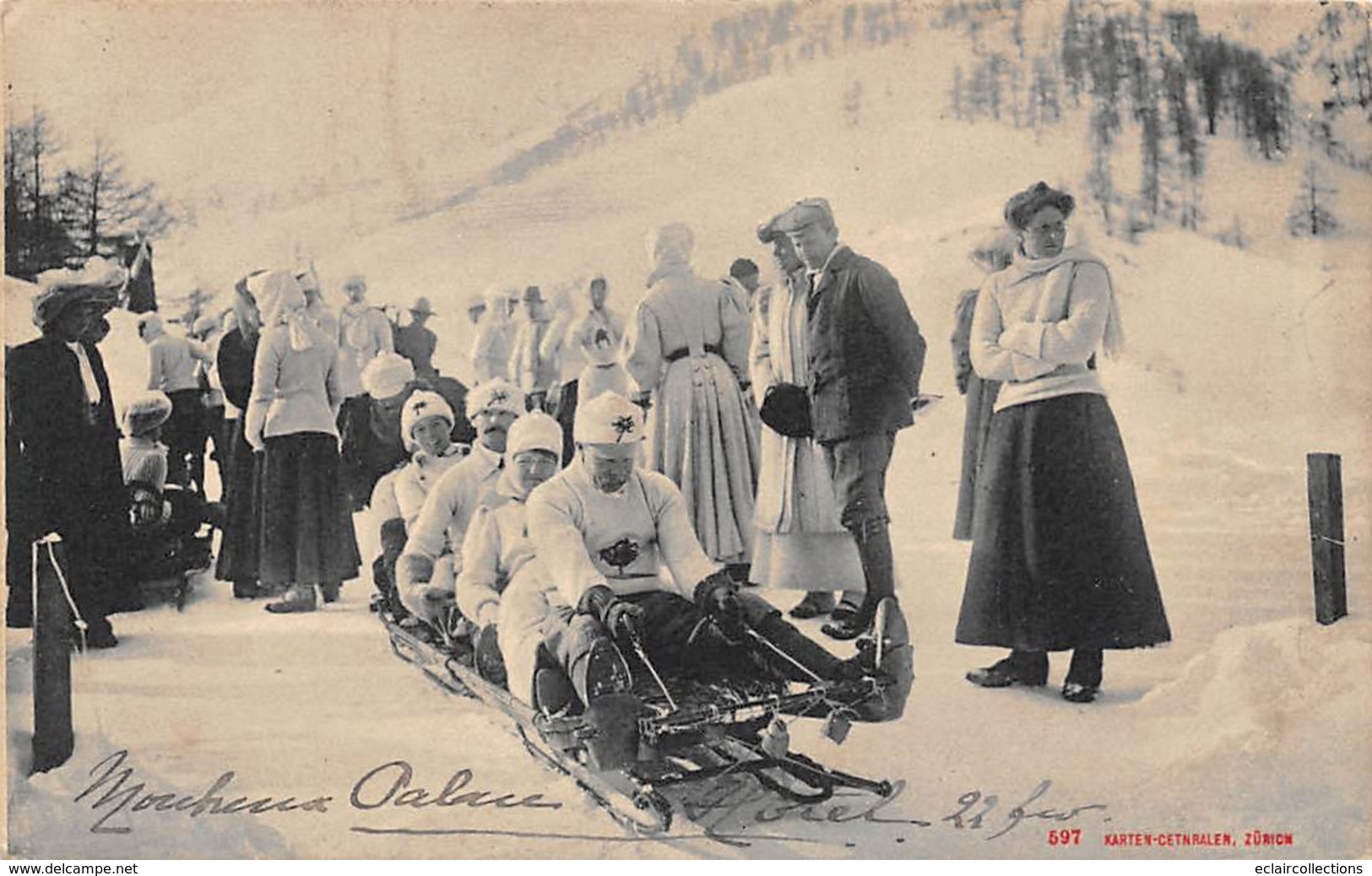 Thème   Sports D'hiver       Bobsleigh.    Un Groupe  Non Localisé   Cachet De Montreux Suisse  (voir Scan) - Winter Sports