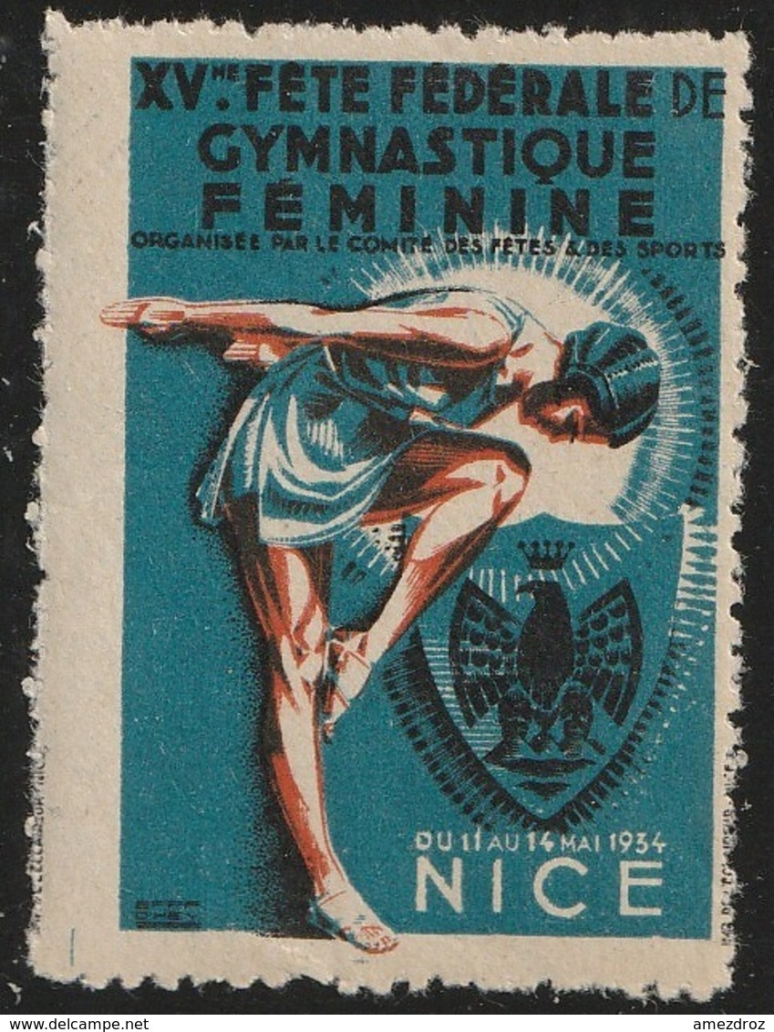 Vignette Errinophilie Fête Fédérale De Gymnastique Féminine 1934 Nice - Sports