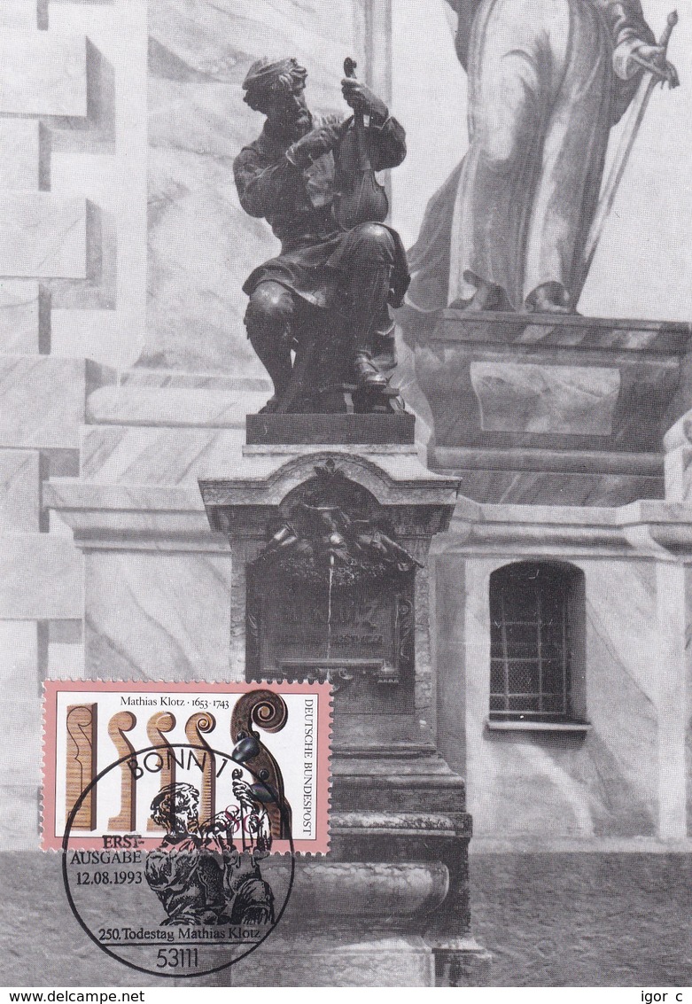 Germany Maximum Card 1993: Famous People Mathias Klotz Architecture; Sculpture; Mathias Klotz Denkmal ; Violine - Sonstige & Ohne Zuordnung