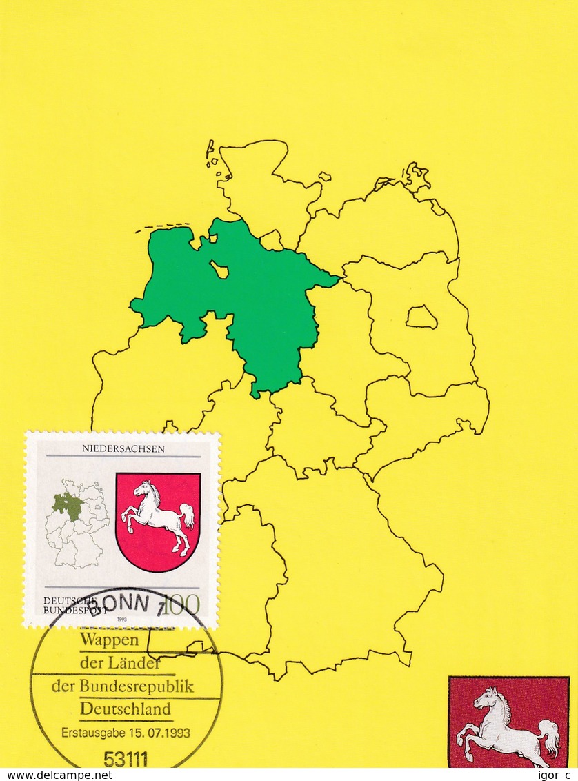 Germany Maximum Card 1993: Coat Of Arms Wappen - Niedersachsen; Horse Pferd - Sonstige & Ohne Zuordnung