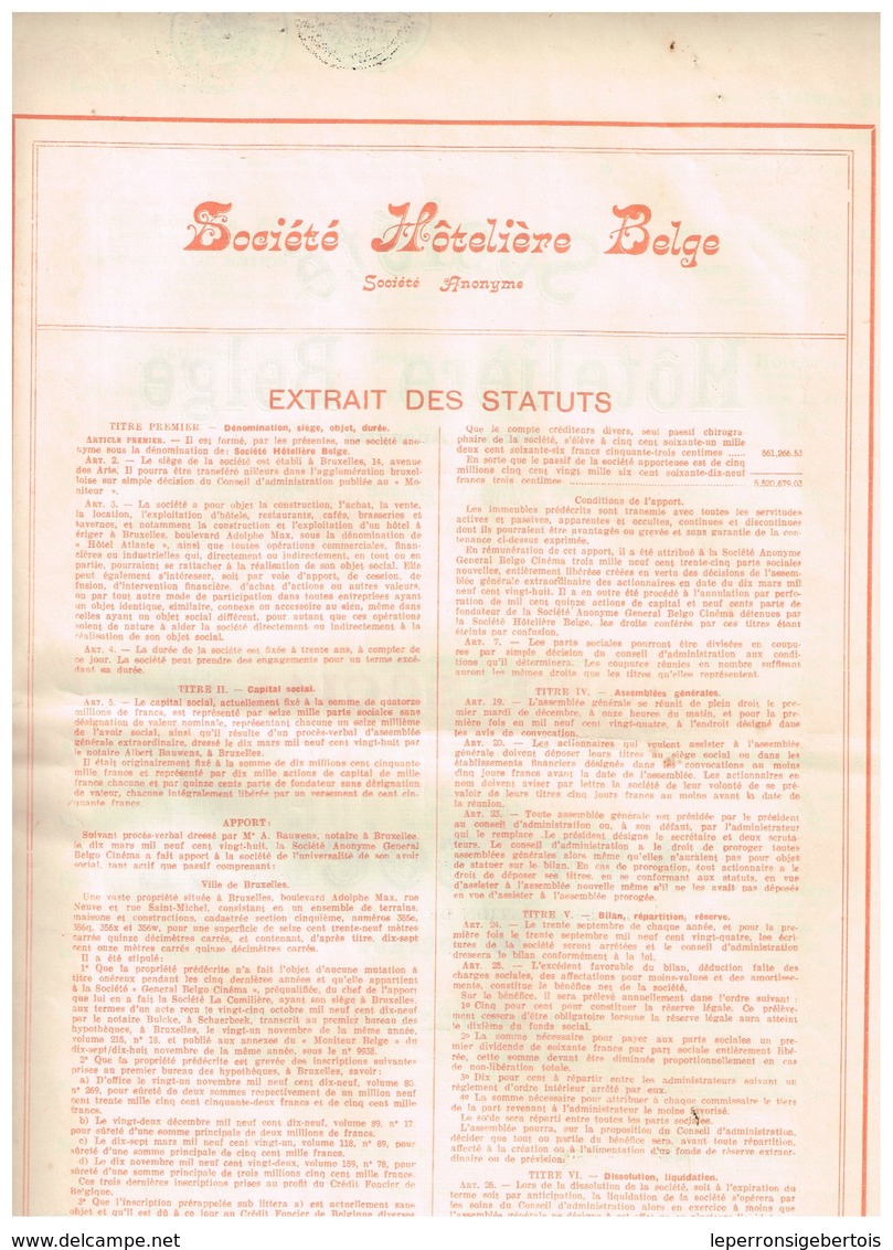 Titre Ancien - Société Hôtelière Belge - Titre De 1928 - - Toerisme