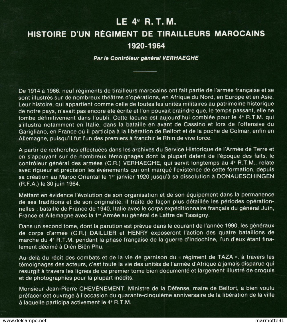 LE 4e R.T.M. HISTORIQUE 4 REGIMENT TIRAILLEURS MAROCAINS 1920 1964 ARMEE D AFRIQUE - Francese