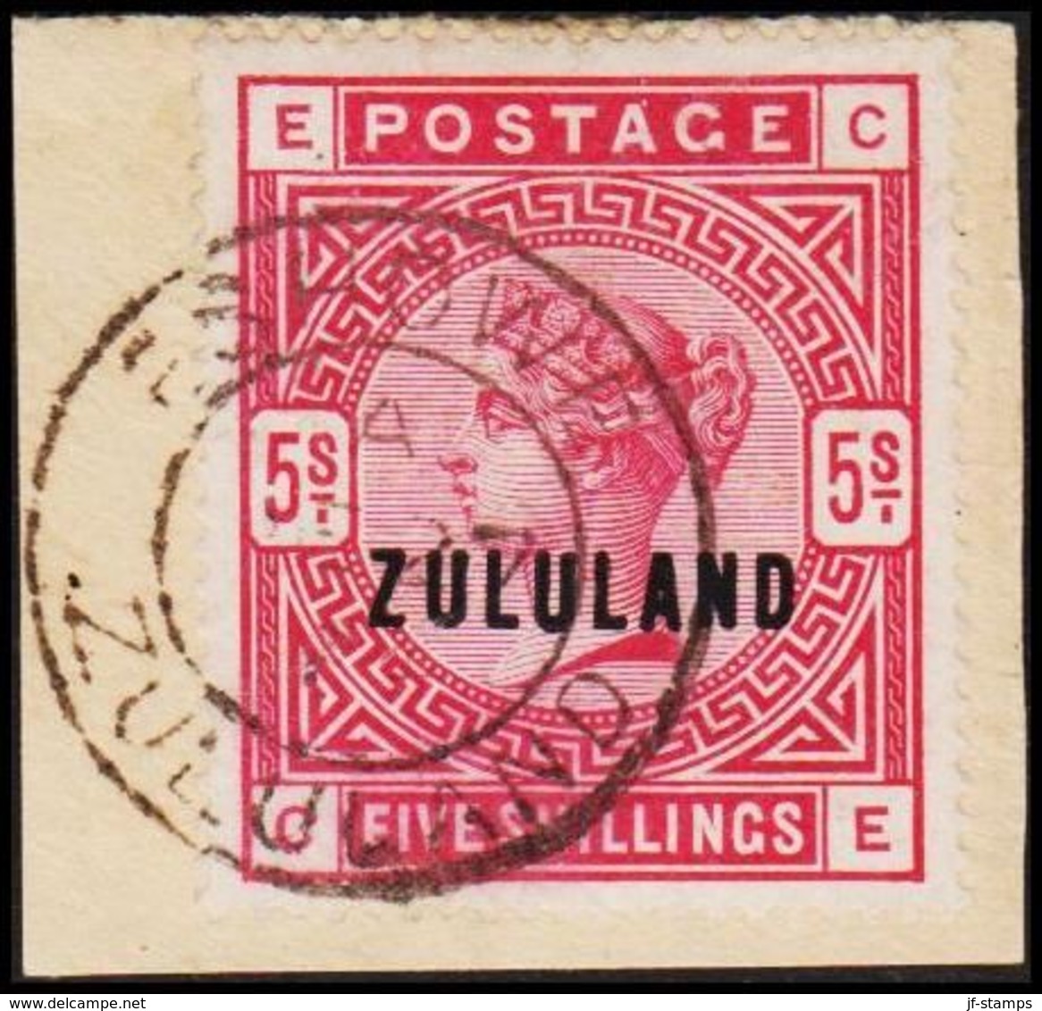 1888. ZULULAND.  Victoria. 5 S FIVE SHILLINGS ESHOWE ZULULAND A ME 27 94. Rare Stamp.... (MICHEL 12) - JF318402 - Zoulouland (1888-1902)