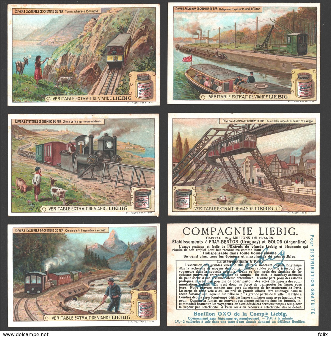 Liebig - Vintage Chromos - Series Of 6 / Série Complète - Divers Systèmes De Chemins De Fer - En Français - Railway - Liebig