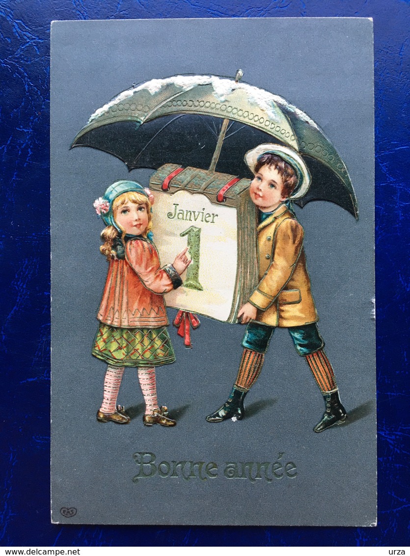 Cpa--gaufrée-"Calendrier Du 1 Er Janvier Sous Le Parapluie"--(my Ref 271) - New Year