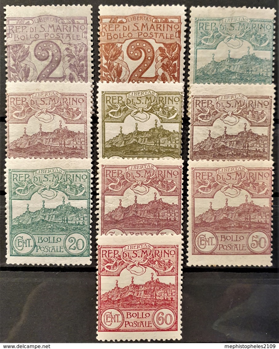 SAN MARINO 1903/25 - MLH - Sc# 40, 41, 42, 44, 47, 49, 52, 57, 63, 65 - Unused Stamps