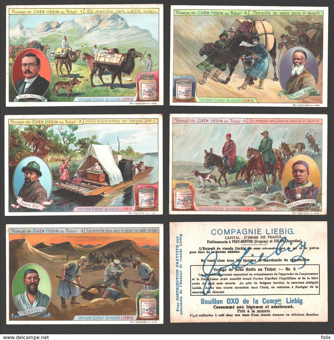 Liebig - Vintage Chromos - Series Of 6 / Série Complète - Voyage De Sven Hedin Au Thibet - En Français - Tibet - Liebig