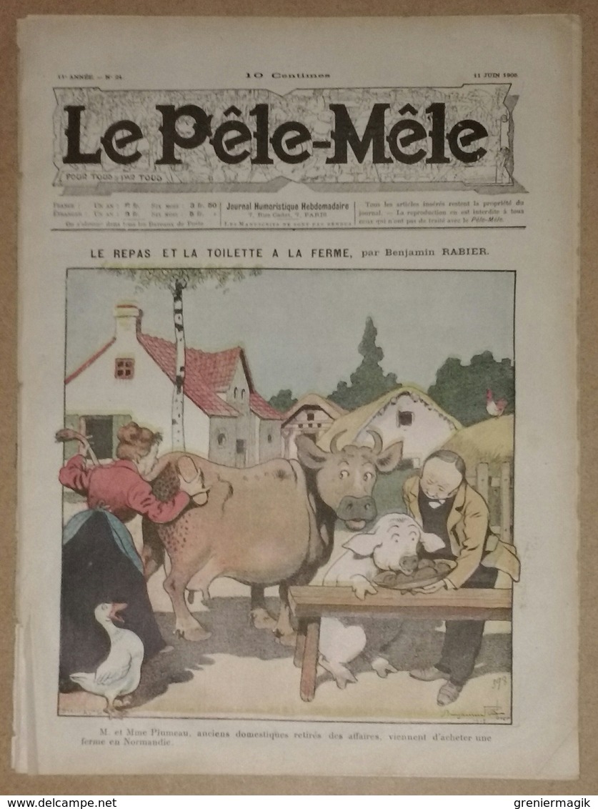 Le Pèle-Mêle N°24 Du 11 Juin 1905 Le Repas Et La Toilette à La Ferme Par Benjamin Rabier - Carsten Raven, Valvérane,Haye - Sonstige & Ohne Zuordnung