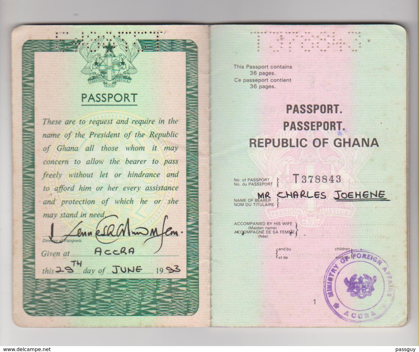 GHANA Passport 1993 Passeport -Reisepaß - Historische Documenten