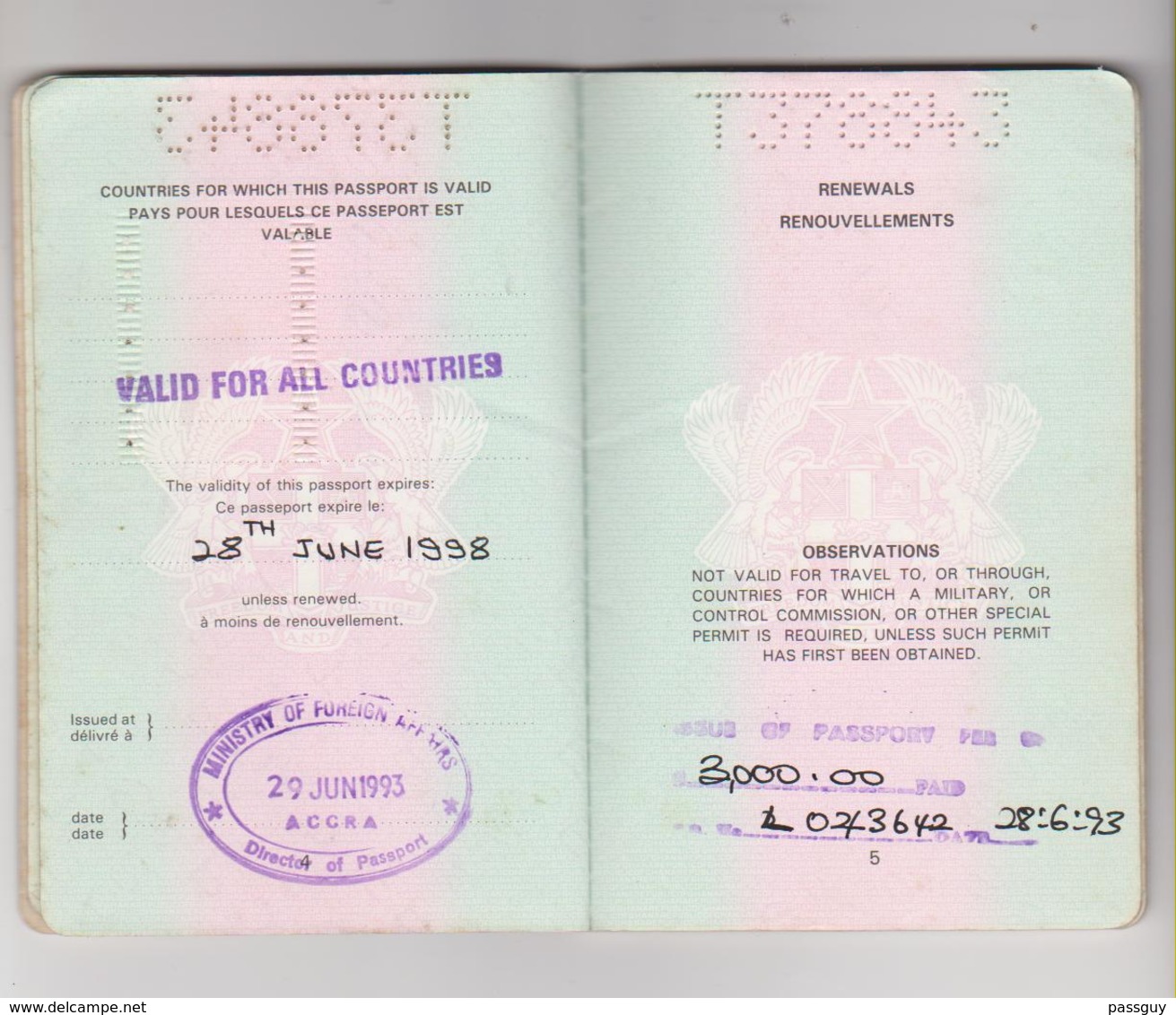 GHANA Passport 1993 Passeport -Reisepaß - Historische Documenten