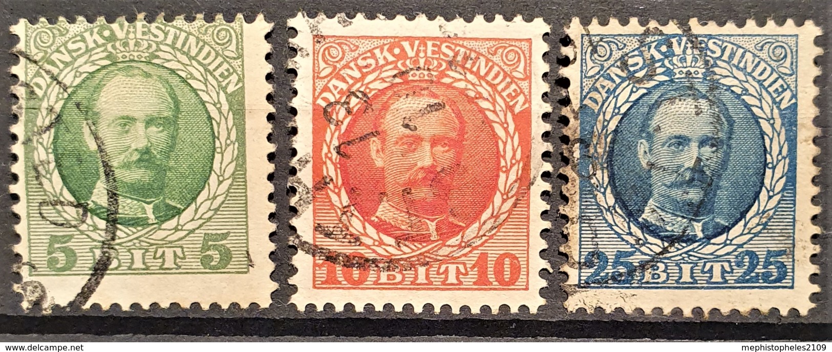 DANISH WEST INDIES 1908 - Canceled - Sc# 43, 44, 45 - 5b 10b 25b - Dinamarca (Antillas)