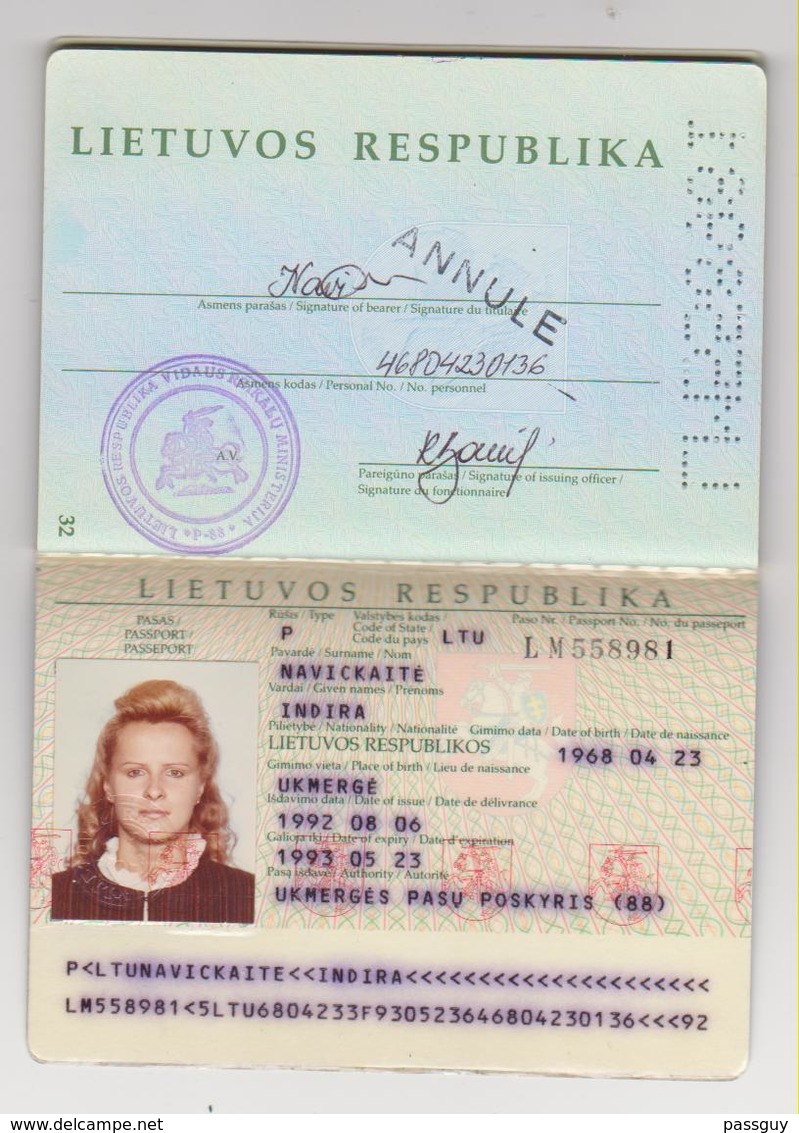 LITHUANIA Passport 1992 Passeport LITHUANIE - Reisepaß - Documenti Storici