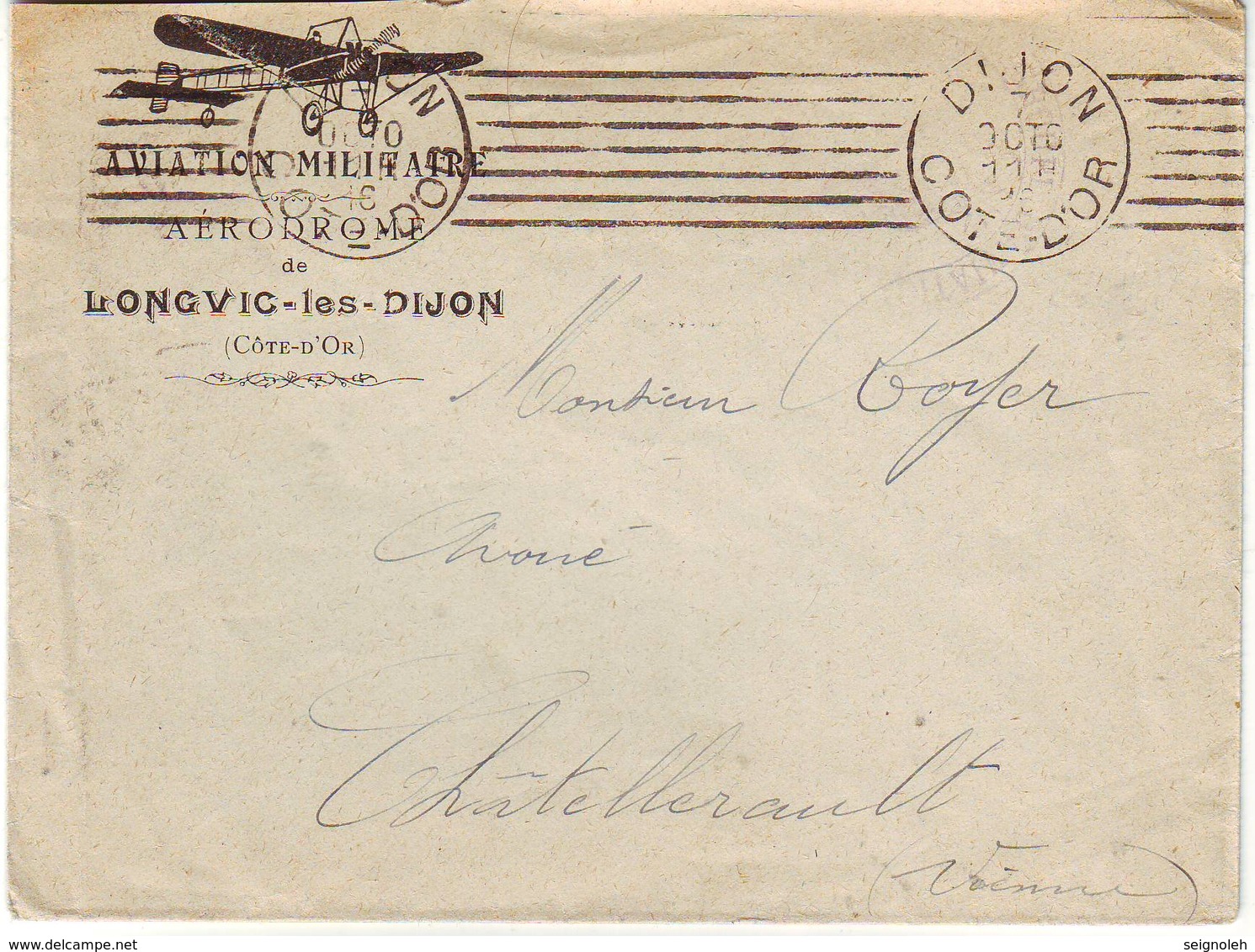AVIATION MILITAIRE Guerre De 14 Lettre De LONGVIC LES DIJON , Cote D' Or , Belle Entete - 1877-1920: Période Semi Moderne